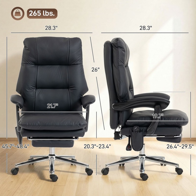 Ergonomic Executive Massage Chair, 6 - Point Vibration, Faux Leather, Black gallery