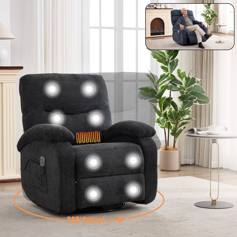 Massage Recliner Chair with Heat & Swivel Rocker, Black gallery