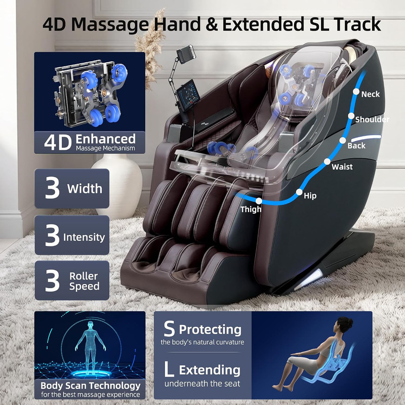 4D Shiatsu Massage Chair with Heat & AI Voice Control for Home & Office gallery