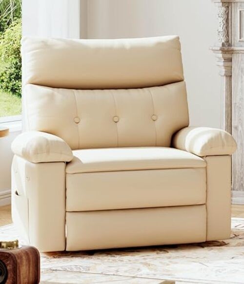 Leather Recliner Chair, Extra Wide Manual Recliner for Adults, Oversized Cream gallery