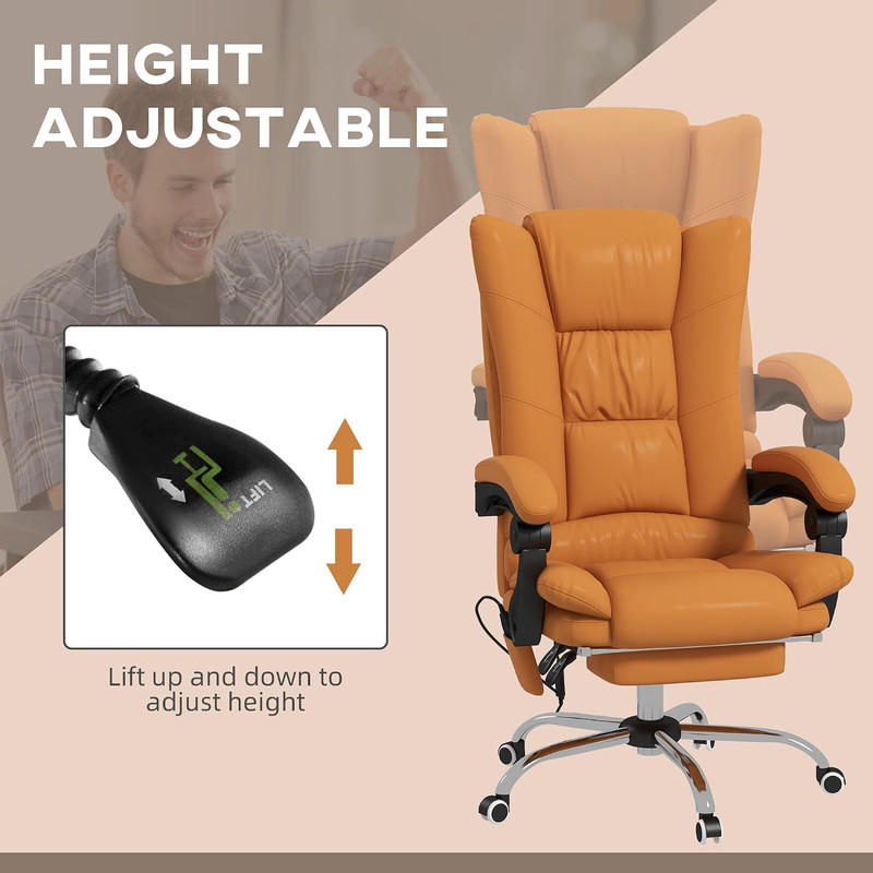 Executive Massage Office Chair, 4 Vibration, Heat, Light Brown | 3 Modes, PU Lea gallery