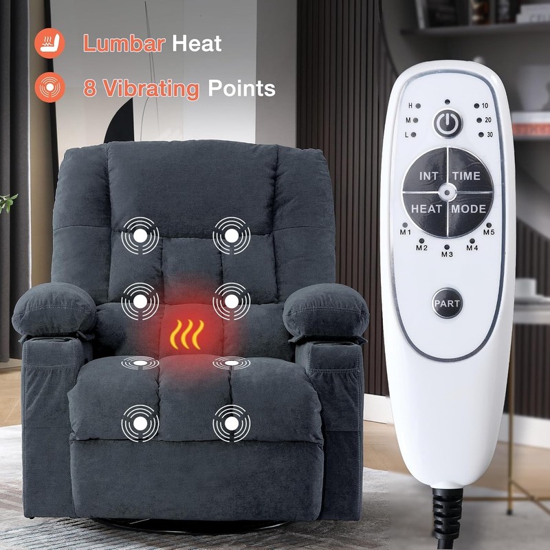 Massage Swivel Recliner Chair Oversized Rocker Recliner Single Sofa Side Pocket gallery