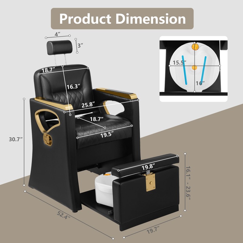 Reclining HeavyDuty Pedicure Chair with Vibration Foot Spa Tub Nail Salon Beauty gallery