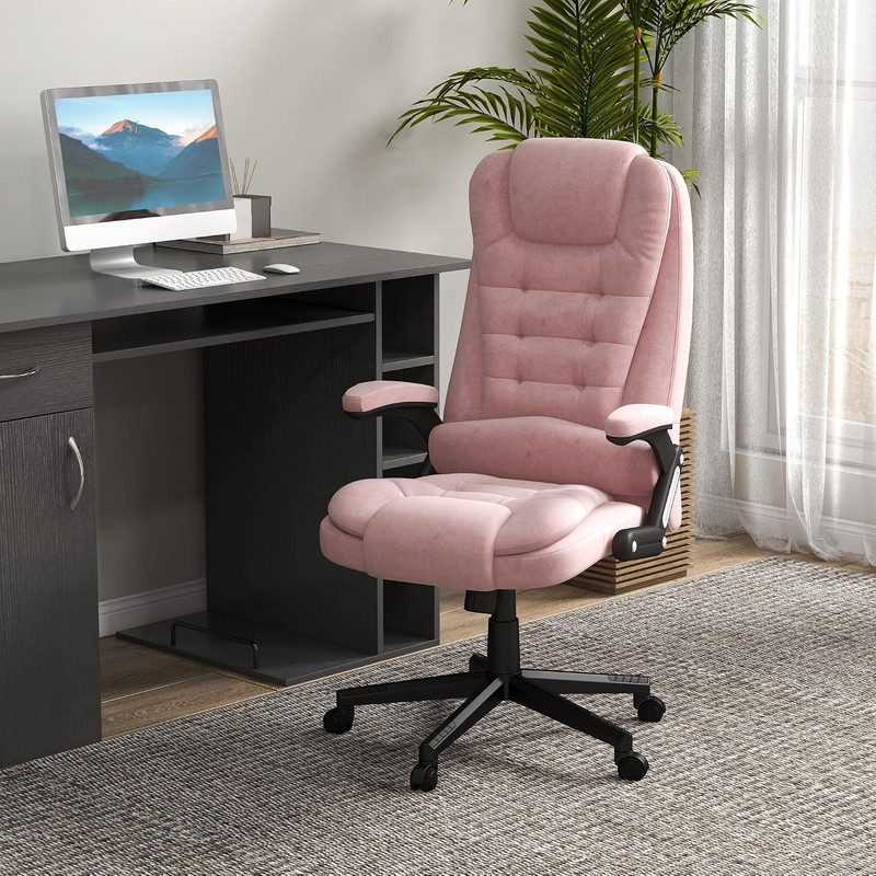 HOMCOM Executive Office Chair 6 Points Vibration Massage Velvet Pink | Heated Lu gallery