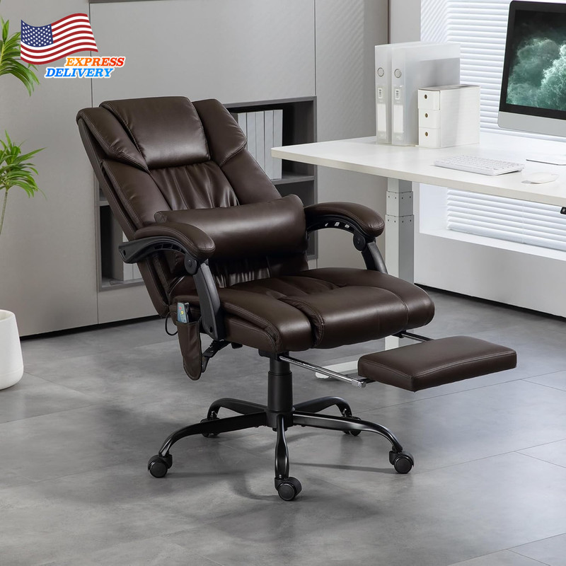 High Back Massage Office Chair with 6 Vibration Point PU Leather Reclining Chair gallery