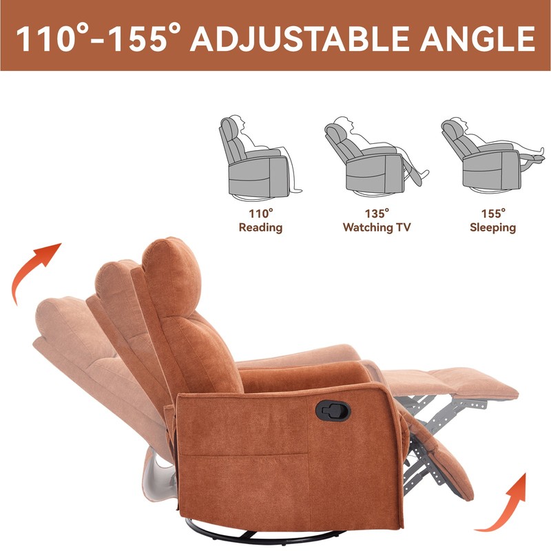 Manual Recliner Chair with Massage, Heat, Rocker & Swivel, Orange gallery