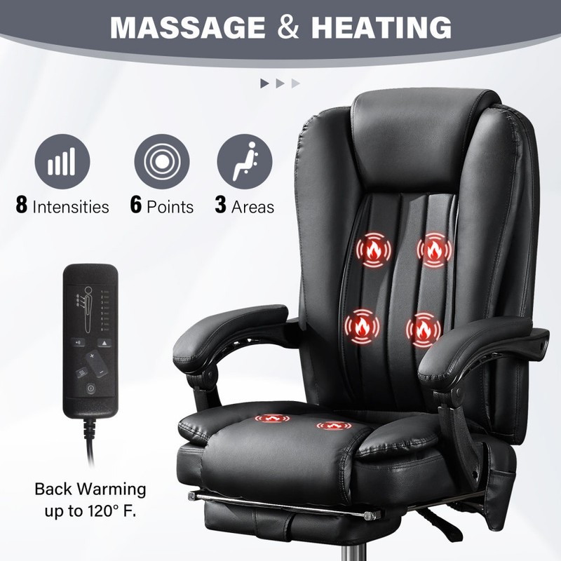 Reclining Massage Chair w/ Heat & Vibration, Office Chair w/ Footrest gallery