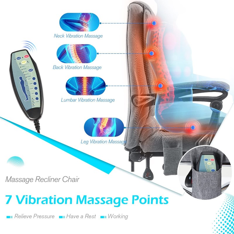 Massage Office Chair with Heat, 7 Point Massage, Reclining Executive Chair Grey gallery
