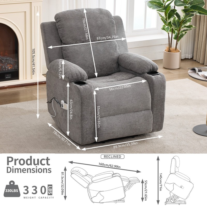 350 lbs Power Lift Recliner Chair with 8-Point Vibration Massage & Heat Grey gallery