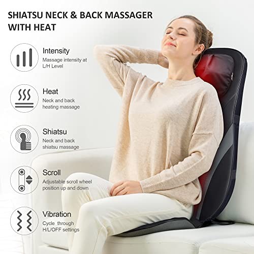 Shiatsu Back Massager with Heat -Deep Kneading Massage Chair Pad with gallery