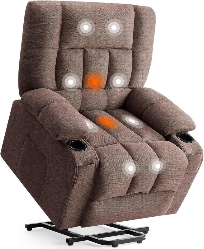 Sweetcrispy Recliner Chair | Massage, Heat, Power Lift & Cup Holders – Brown gallery