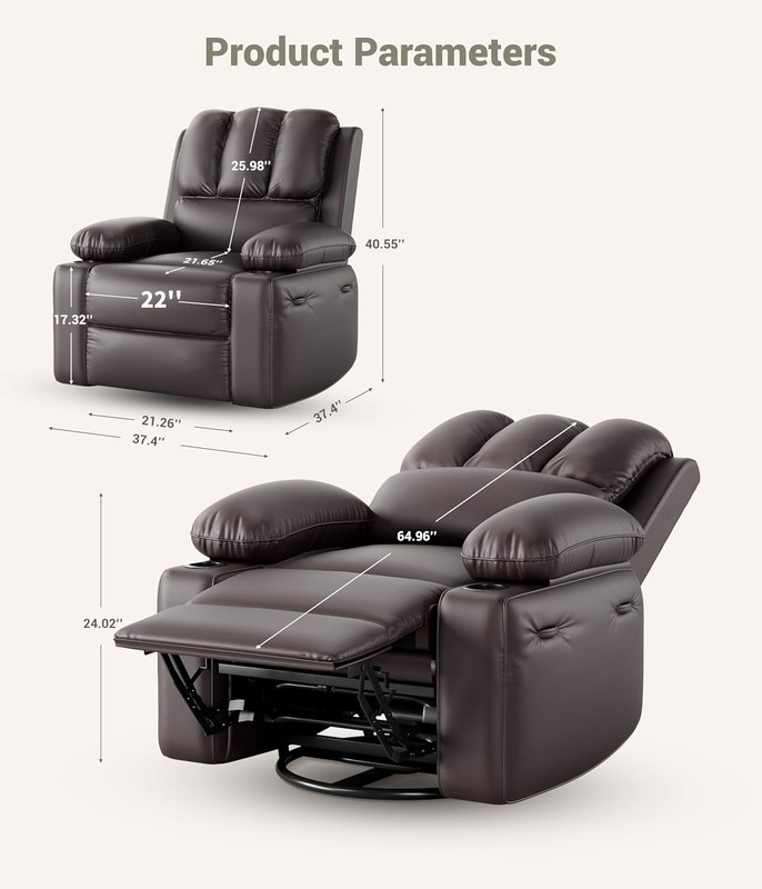 Manual Recliner Chair with Massage & Heat, Leather Lazy Boy for Bedroom Nursery gallery
