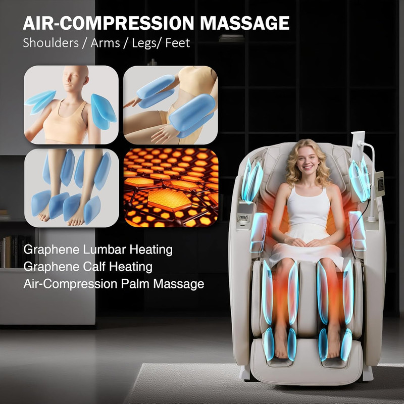 4D Full Body Massage Chair with Heat, Zero Gravity & Voice Control - Beige gallery