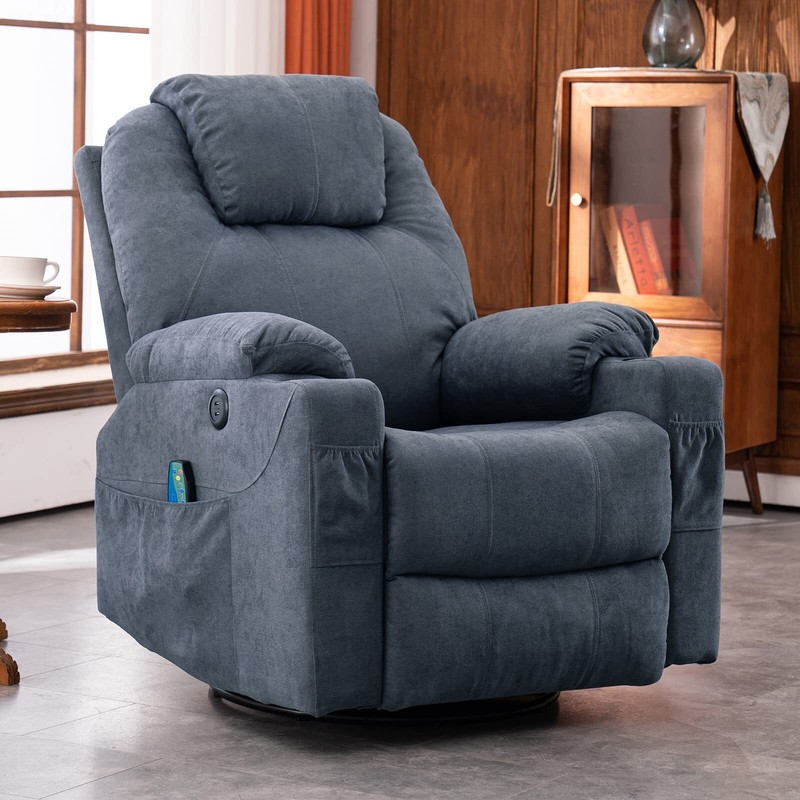 Massage Heated Rocker Swivel Recliner Chair Nursery Gliding Chair W/ USB Ports gallery