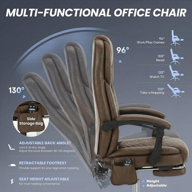 Massage Office Chair Set of 2 with Heat and Footrest - 3-Level 65°C Targeted Hea gallery