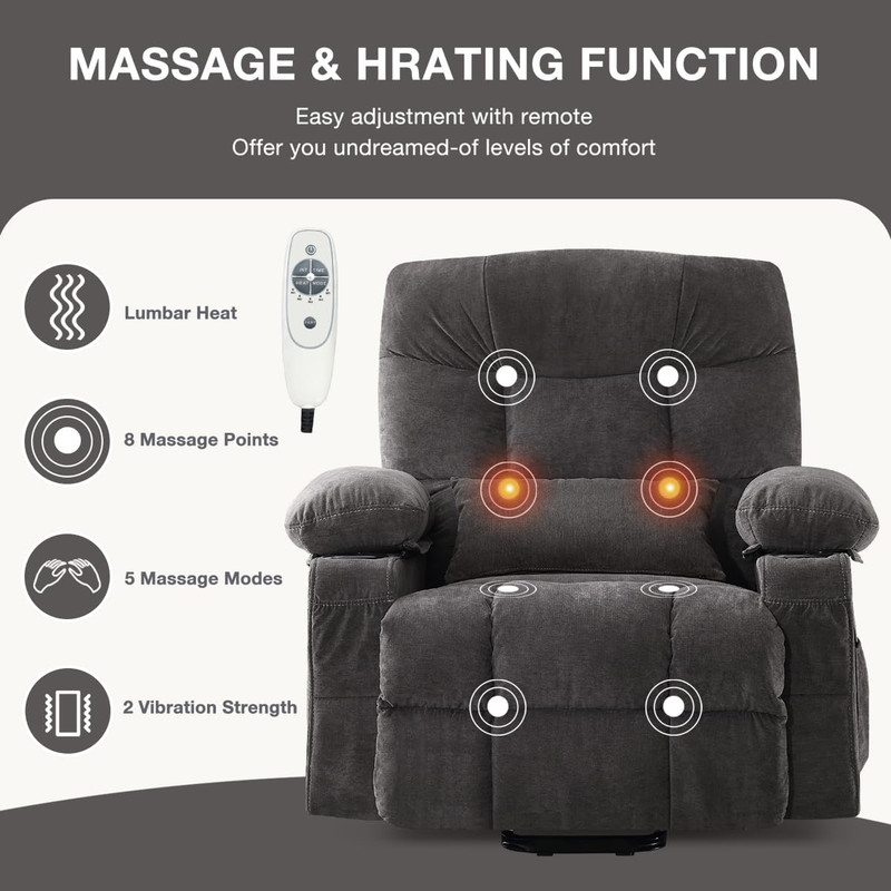 Power Lift Recliner Chair for Elderly,8-Point Vibration Massage & Heat,Electric gallery