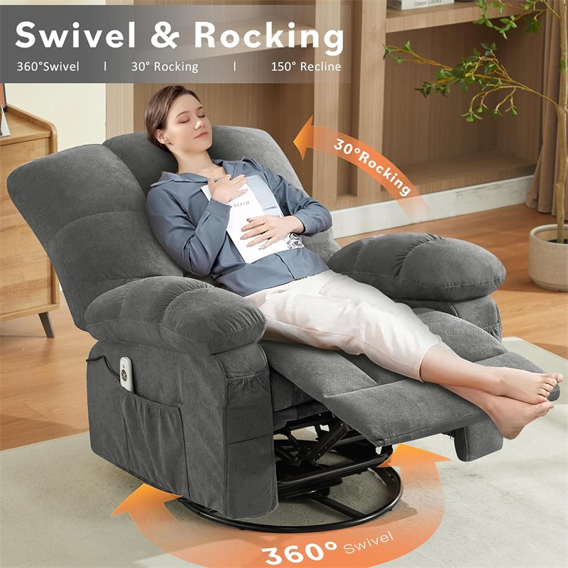 24" Massage Swivel Recliner Chair w/ Vibration & Heating 350LBS Rocker Sofa gallery