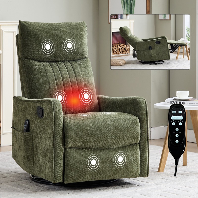 Green Massage Recliner Chair with Swivel Rocker & Heat