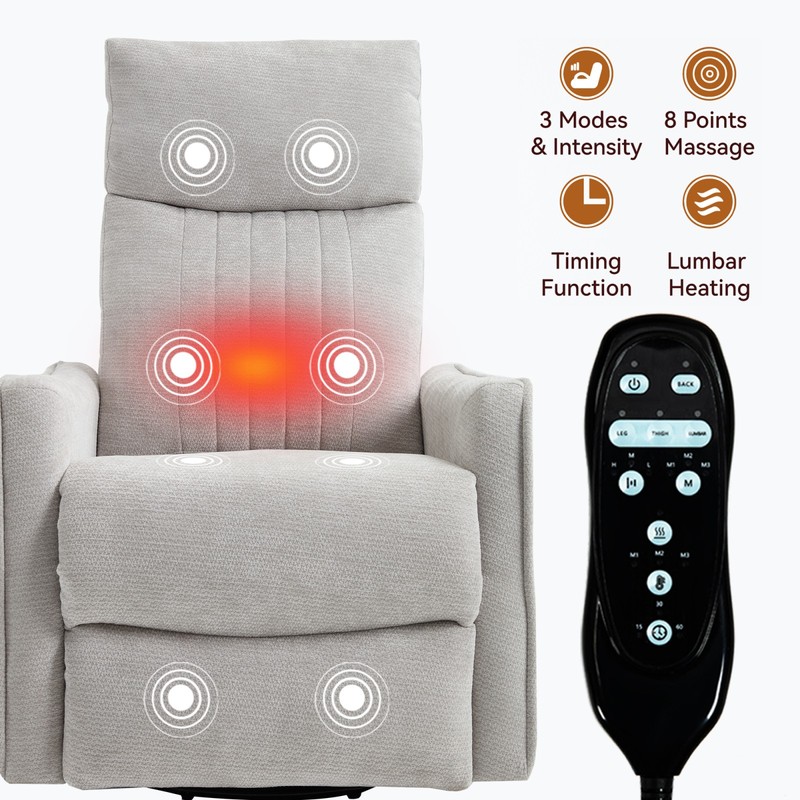 Light Gray Manual Recliner Chair with Massage, Heat, Swivel & Rocker gallery