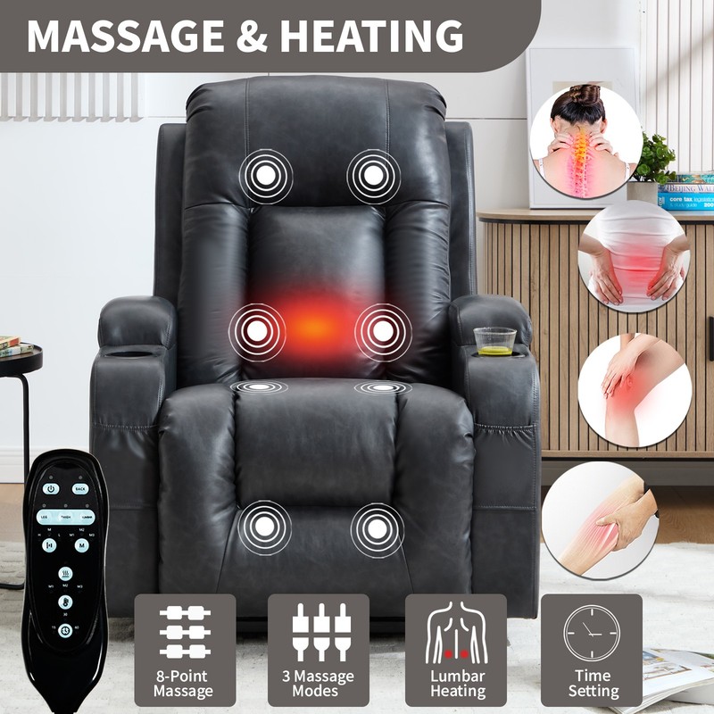 Power Lift Recliner Chair w/ Massage & Heat, 350 LBS Capacity, Gray gallery