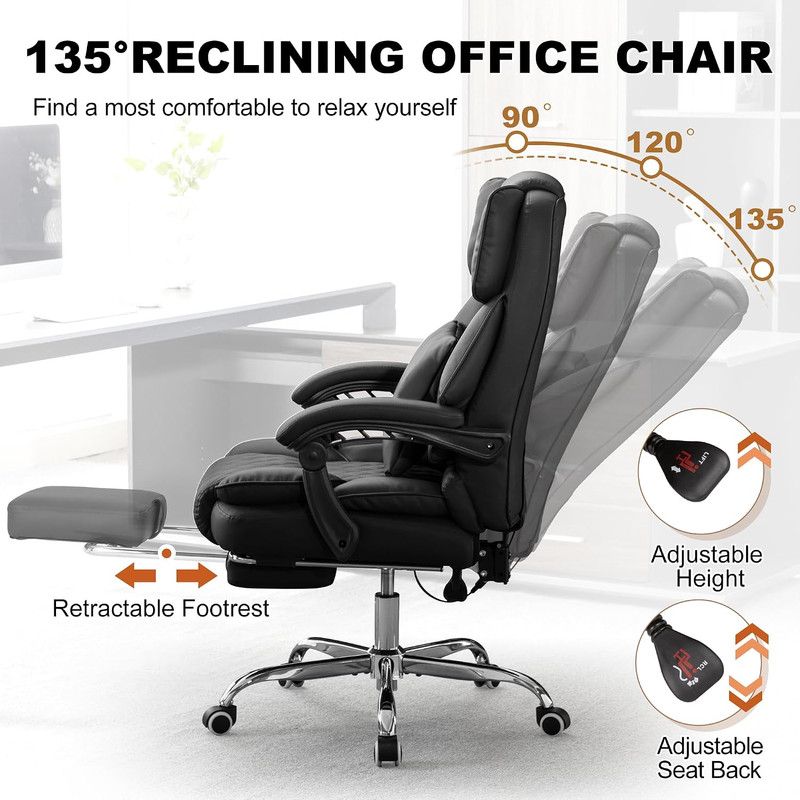 Kneading Massage Office Chair with Heated,90-135° Reclining Executive Office Cha gallery
