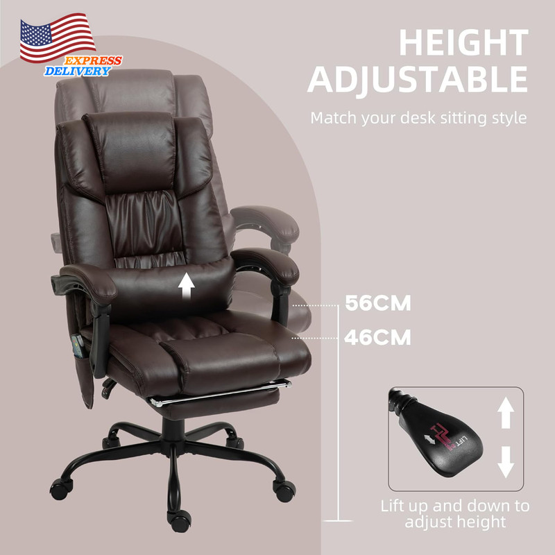 High Back Massage Office Chair with 6 Vibration Point PU Leather Reclining Chair gallery