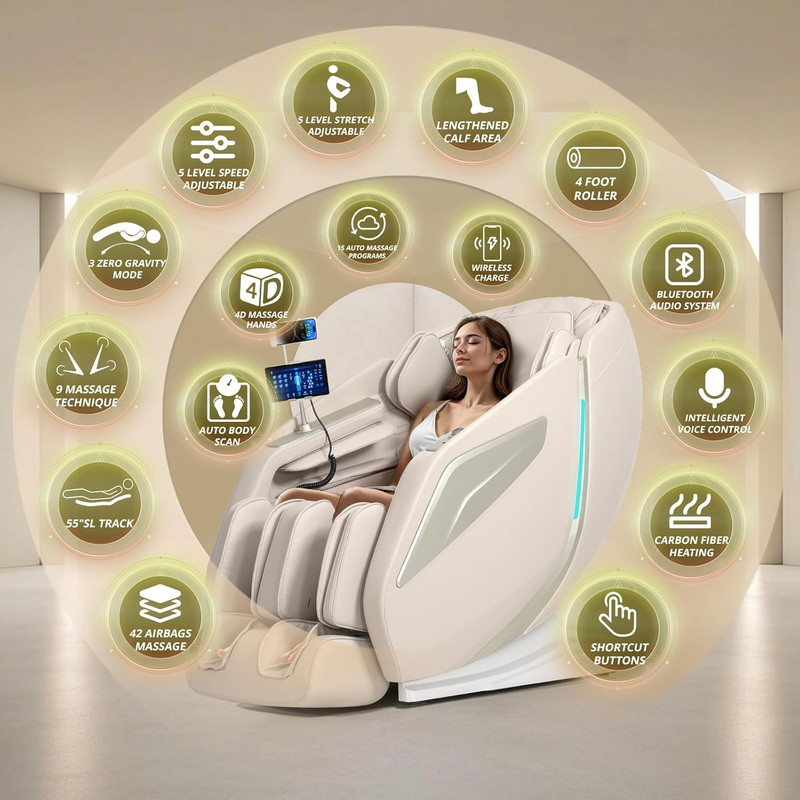 4D Massage Chair Full Body Zero Gravity Recliner - 55“ Sl-Track,15 Auto Modes,11 gallery