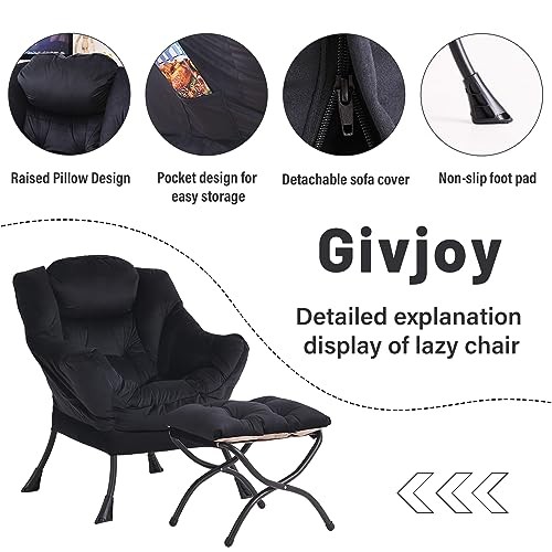 Lazy Chair and Ottoman, Large Accent Lounge Chair with Armrests and a Black gallery