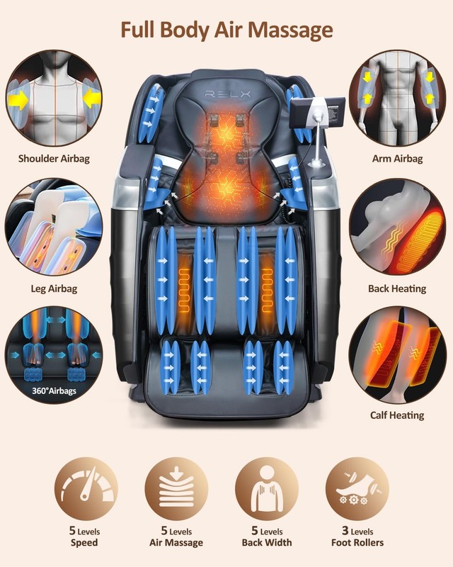 RELX Massage Chair Full Body with Scan, Zero Gravity, Large, Black gallery