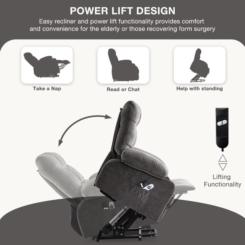 Power Lift Recliner Chair for Elderly,8-Point Vibration Massage & Heat,Electric gallery