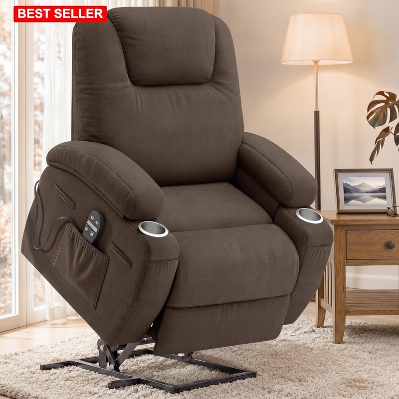 Recliner Chair Power Lift Massage Elderly Indoor Support Brown Metal