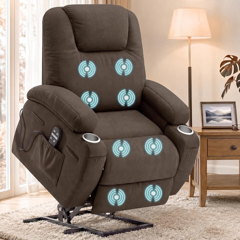 Recliner Chair Power Lift Massage Elderly Indoor Support Brown Metal gallery