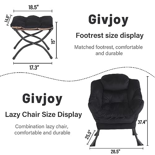 Lazy Chair and Ottoman, Large Accent Lounge Chair with Armrests and a Black gallery