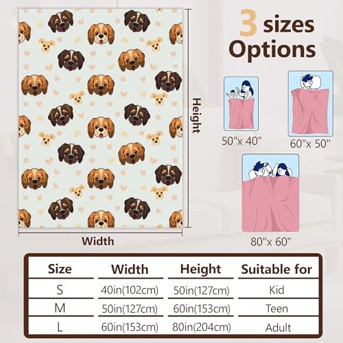 Throw Blanket for Couch Home Decoration,Beige Hearts Cozy 50" x 60" Cute Dog gallery