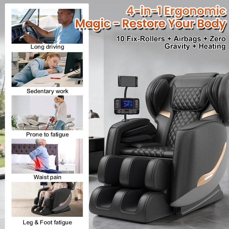 Zero Gravity Full Body Massage Chair with Heat, Bluetooth & Touch Screen - Black gallery