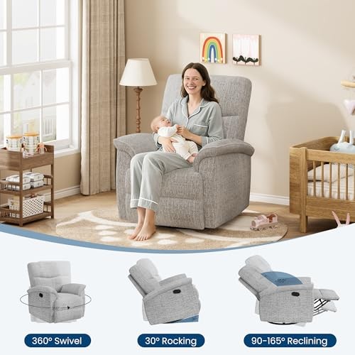 Swivel Rocker Recliner Chair, Nursery Rocker Recline Chair, Manual Grey gallery