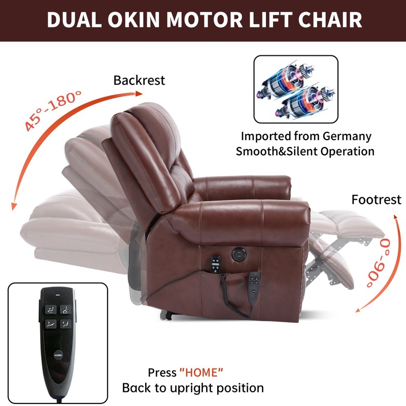 Power Lift Recliner Chair with Heat & Massage, Dual Motor, Genuine Leather, Red gallery
