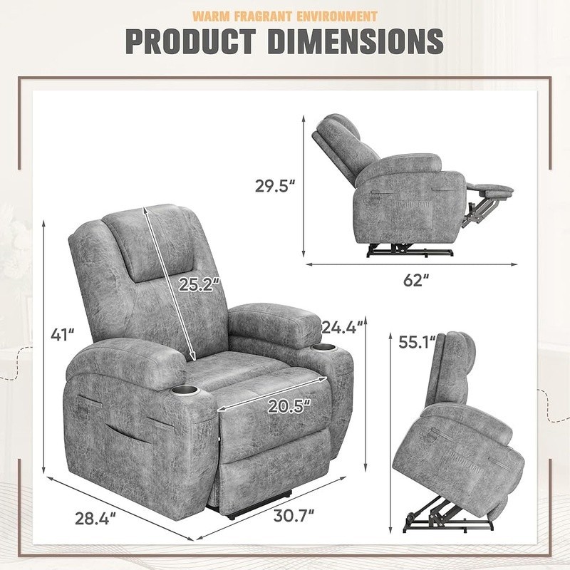 Electric Lift Recliner Chair Massage Vibration Support Storage Easy Assembly New gallery
