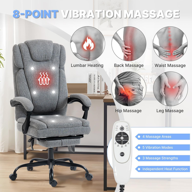 Massage Office Chair with Heat Reclining High Back Desk Chair | Fabric Massage O gallery