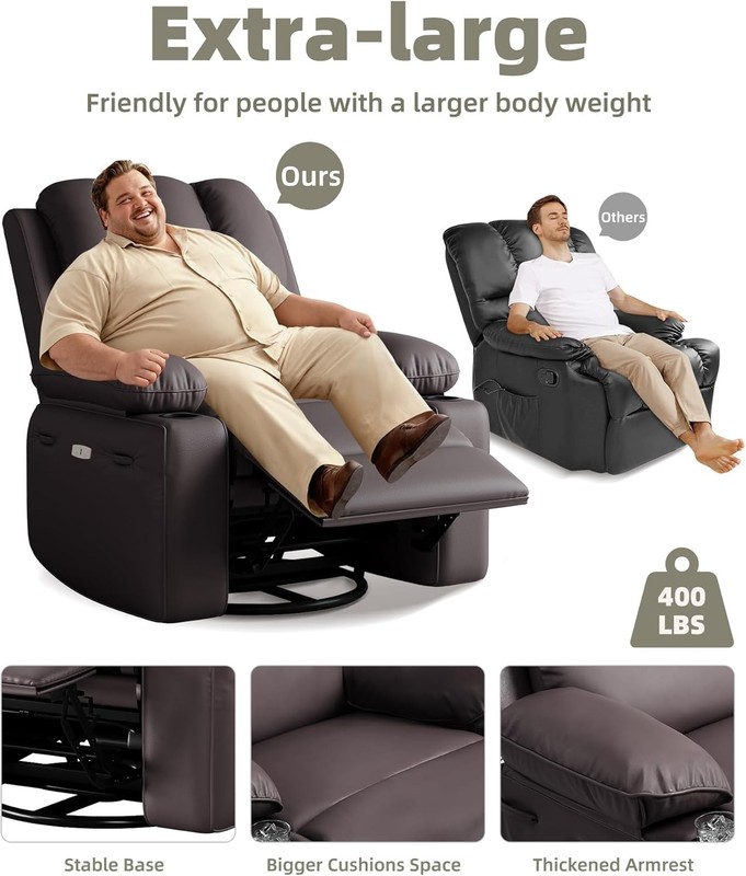 Manual Recliner Chair with Massage & Heat, Leather Lazy Boy for Bedroom Nursery gallery
