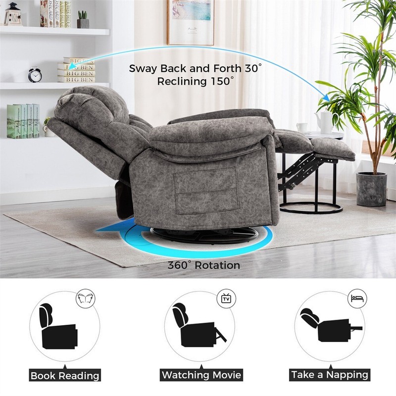 Swivel Rocking Recliner Chair Massage & Heating Bonded Leather Sofa 330lb Load gallery