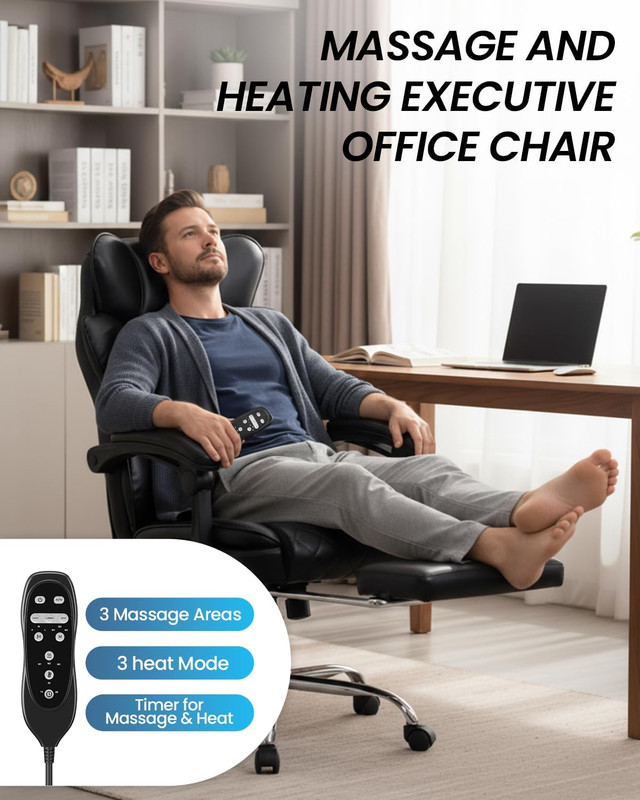 500LBS Massage Office Chair with Foot Rest, 6 Points Vibration and Heat Home Off gallery