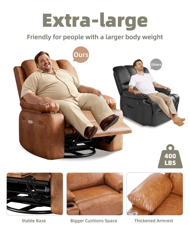 Massage Heat Power Recliner Chair for Adults Swivel Leather USB Side Pockets gallery