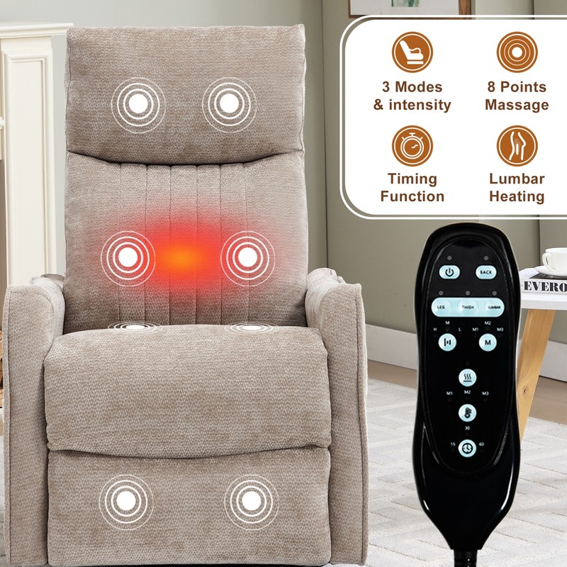 Khaki Manual Recliner Chair with Massage, Heat, Rocker & Swivel gallery