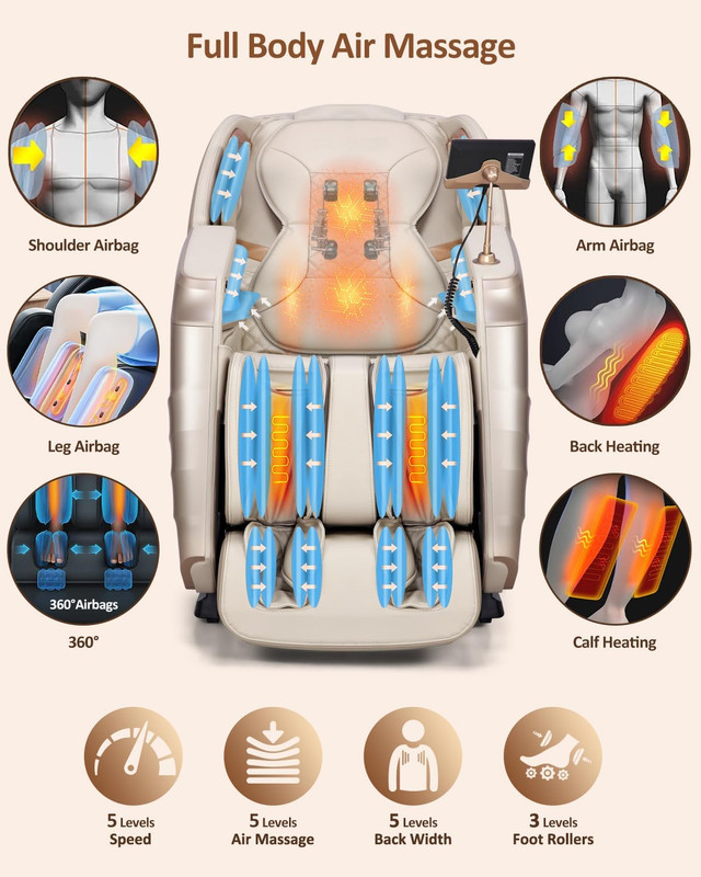 Massage Chair Full Body, 20 Modes Zero Gravity Sl-Track Shiatsu Massage Chair Bu gallery
