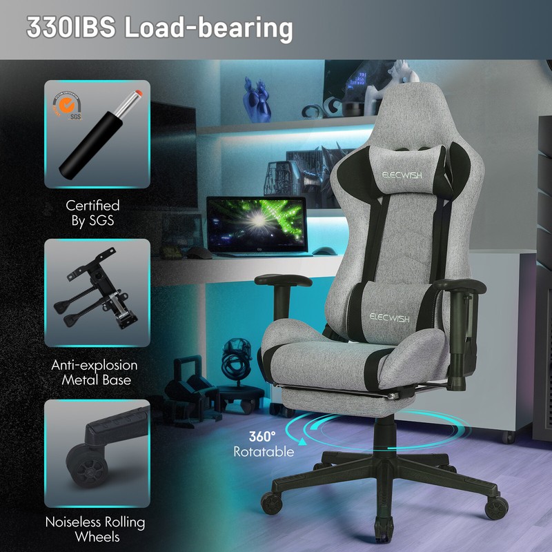 ELECWISH Gaming Chair Office Chair Massager with Footrest Massage Lumbar Pillow