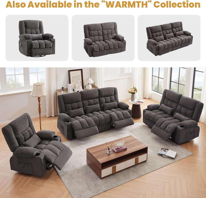 Swivel Rocker Recliner Chair with Vibration Massage and Heating Functions for Ad gallery