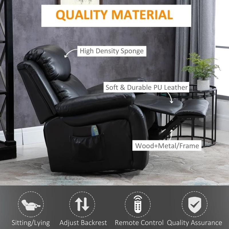 Black Faux Leather Remote Control Massage Recliner Chair with Footrest gallery
