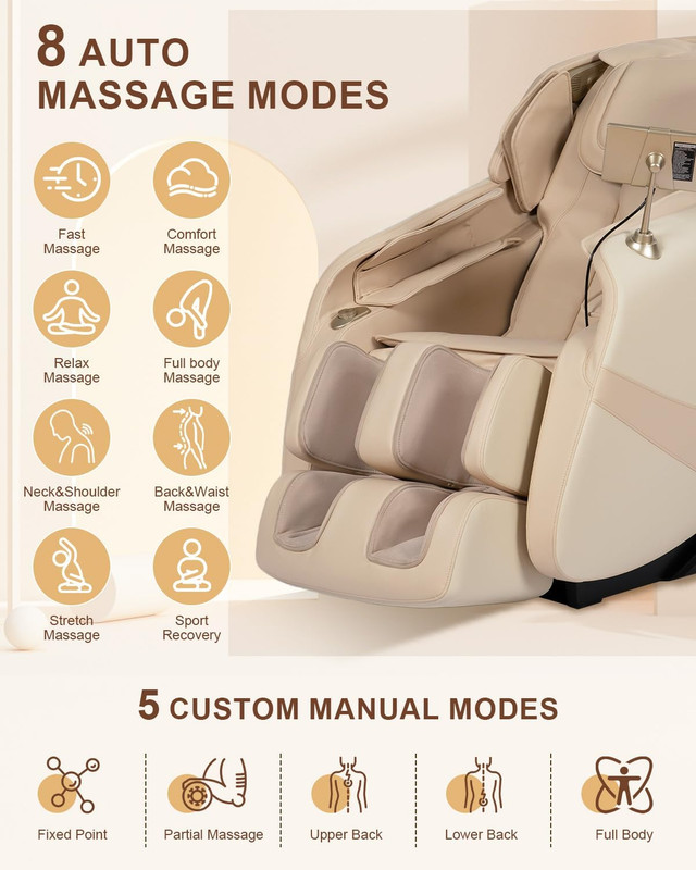 2026 Full Body Massage Chair with Zero Gravity, AI Control & Heating - Beige gallery