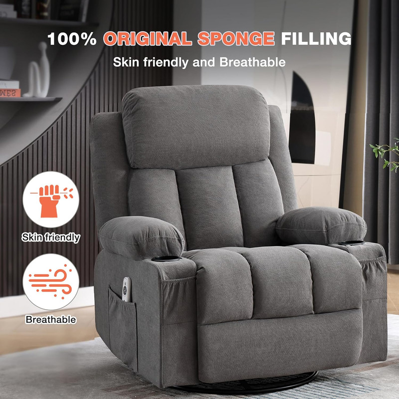 BOSMILLER Swivel Rocker Recliner Chair with Vibration Massage and Lumbar Heating gallery